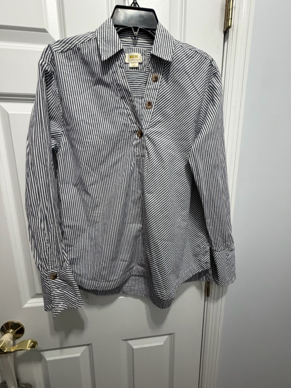 Anthropologie Maeve Navy and White Striped Shirt size small - Picture 2 of 6